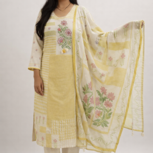 Pastel Yellow Printed Kurta Set with Dupatta for Women | Summer Ethnic Wear