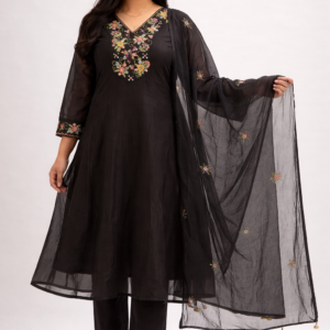 Black Embroidered Anarkali Kurta Set with Dupatta for Women | Festive & Party Wear