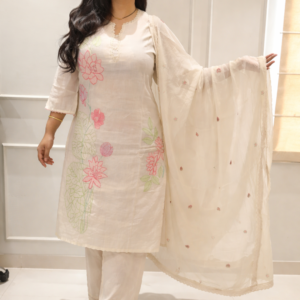 Off-White Floral Embroidered Kurta Set with Dupatta for Women | Elegant Ethnic Wear
