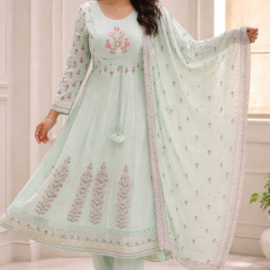Mint Green Floral Anarkali Kurta Set with Dupatta
