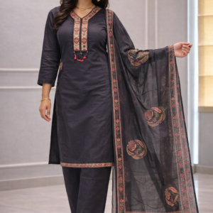 Elegant Black Kurta Set with Printed Dupatta for Women | Festive & Ethnic Wear