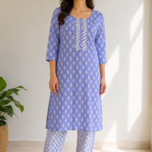 Women's Lavender Cotton Printed Co-Ord Set with Straight Kurta & Printed Pants