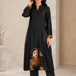 Women's Black Cotton Printed Co-Ord Set with Straight Kurta & Pants